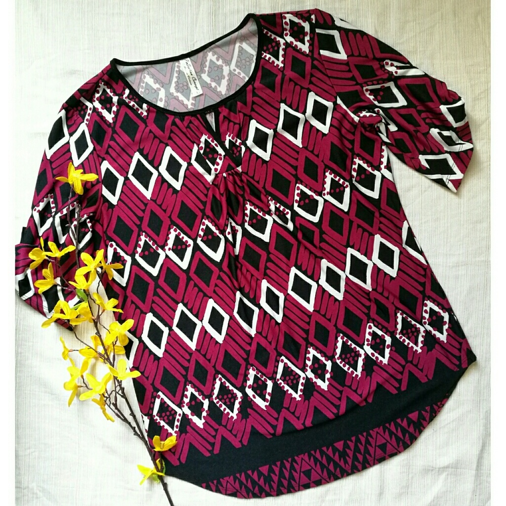 TRIBAL inspired blouse red black Size L